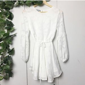 White Floral Long Sleeved Mini Dress
